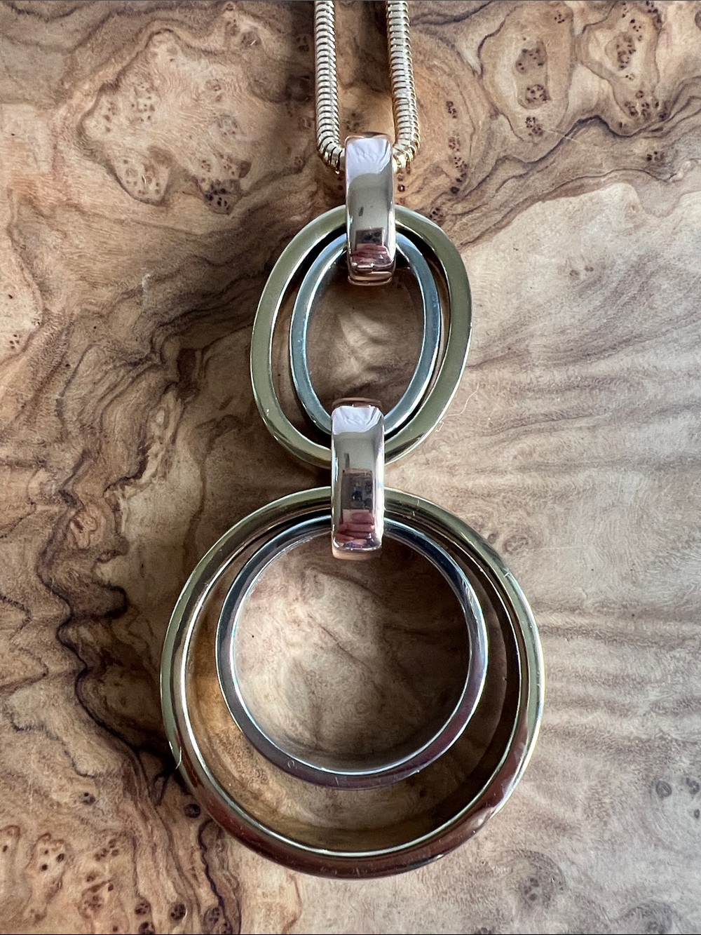 Double Hoop Pendant Necklace in Gold and Silver Tone
